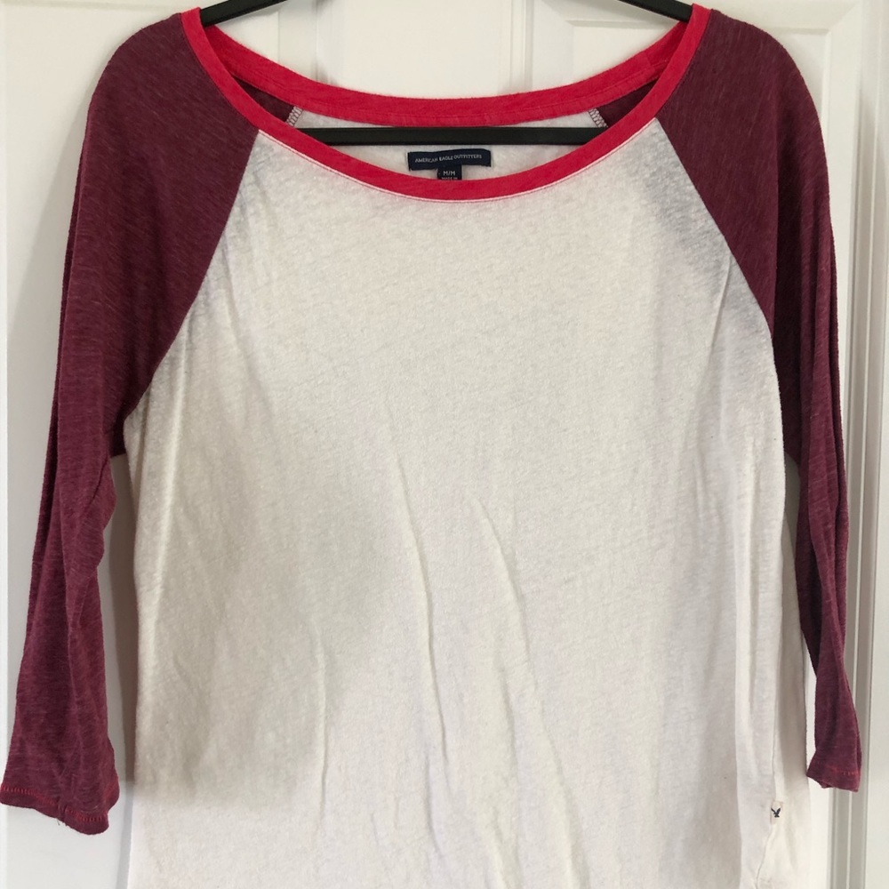 American Eagle Cream/Red Baseball 3/4 Shirt